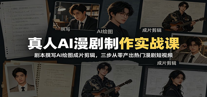 真人AI漫剧制作实战课：剧本撰写AI绘图成片剪辑，三步从零产出热门漫剧短视频-亿起创业网-副业兼职月入过万-自媒体、引流推广、网赚项目、短视频、技术教程等创业项目资源