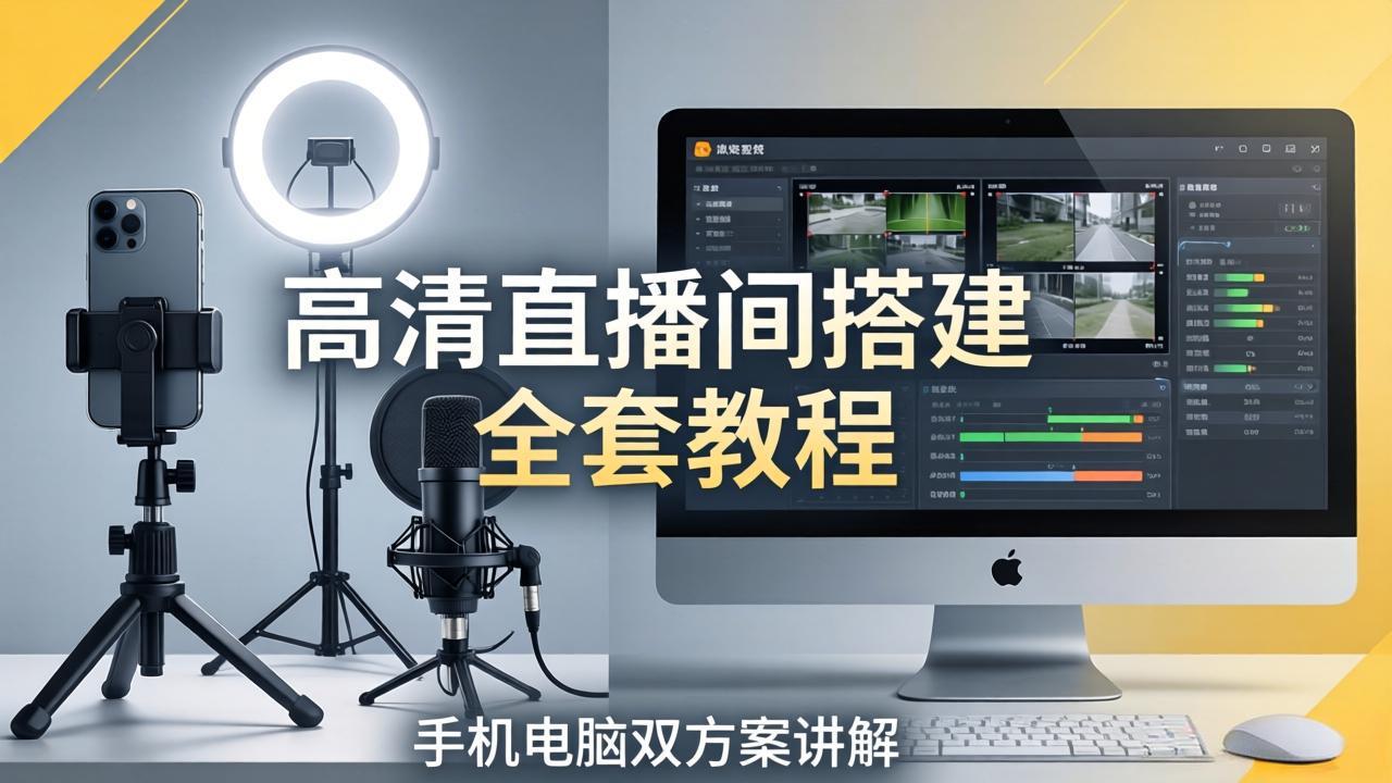 高清直播间搭建全套教程，手机电脑双方案讲解，设备选型调试多机位实操教学-亿起创业网-副业兼职月入过万-自媒体、引流推广、网赚项目、短视频、技术教程等创业项目资源