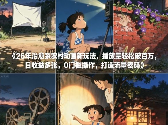 26年治愈系农村动画新玩法，播放量轻松破百万，日收益多张，0门槛操作，打造流量密码-亿佰盟网
