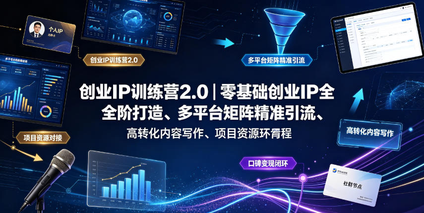 创业IP训练营2.0｜零基础创业IP全阶打造、多平台矩阵精准引流、高转化内容写作、项目资源对接与口碑变现闭环课程-亿起创业网-副业兼职月入过万-自媒体、引流推广、网赚项目、短视频、技术教程等创业项目资源