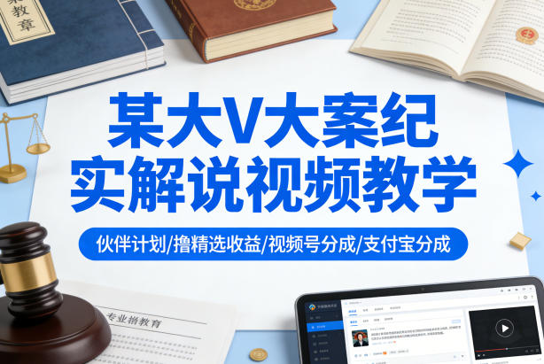 某大V大案纪实解说视频教学，可做伙伴计划、撸精选收益，视频号和支付宝分成计划均可-亿起创业网-副业兼职月入过万