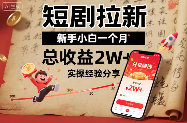 短剧拉新新手小白一个月总收益2W+实操经验分享-亿佰盟网