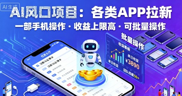 AI风口项目，各类APP拉新，一部手机就可以操作，收益上限高，可批量操作-亿佰盟网