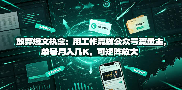 放弃爆文执念：用工作流做公众号流量主，单号月入几K，可矩阵放大-亿起创业网-副业兼职月入过万-自媒体、引流推广、网赚项目、短视频、技术教程等创业项目资源