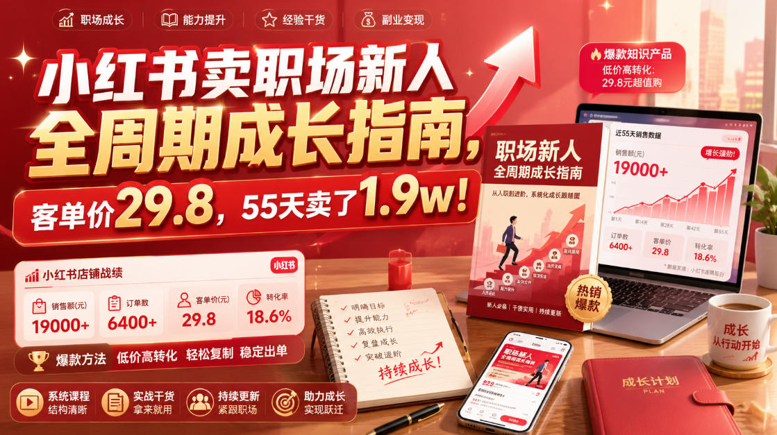小红书卖职场新人全周期成长指南，客单价29.8，55天卖了1.9w！-亿起创业网-副业兼职月入过万-自媒体、引流推广、网赚项目、短视频、技术教程等创业项目资源