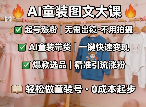 AI童装图文剪辑，某社群童装图文大课，起号涨粉、AI童装带货、爆款选品，无需出镜和拍摄-亿佰盟网