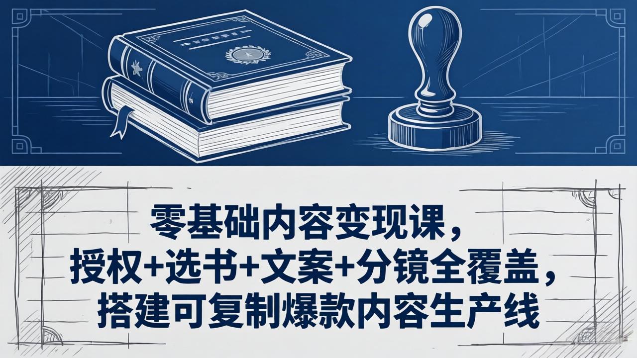 零基础内容变现课，授权+选书+文案+分镜全覆盖，搭建可复制爆款内容生产线-亿起创业网-副业兼职月入过万-自媒体、引流推广、网赚项目、短视频、技术教程等创业项目资源