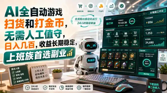 AI全自动游戏皮肤扫货和打金币，日入几百，内部方法大揭秘，0门槛！-亿起创业网-副业兼职月入过万-自媒体、引流推广、网赚项目、短视频、技术教程等创业项目资源