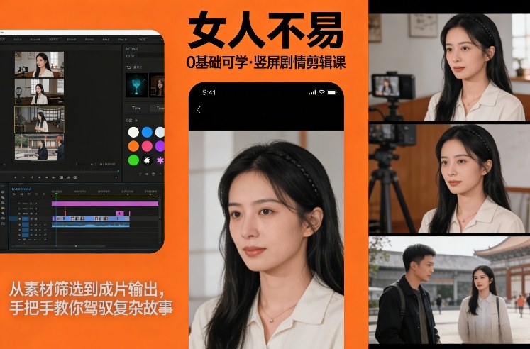 0基础可学！《女人不易》竖屏剧情剪辑课，从素材筛选到成片输出，手把手教你驾驭复杂故事-亿佰盟网