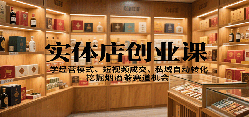 实体店创业课：学经营模式、短视频成交、私域自动转化，挖掘烟酒茶赛道机会-亿佰盟网
