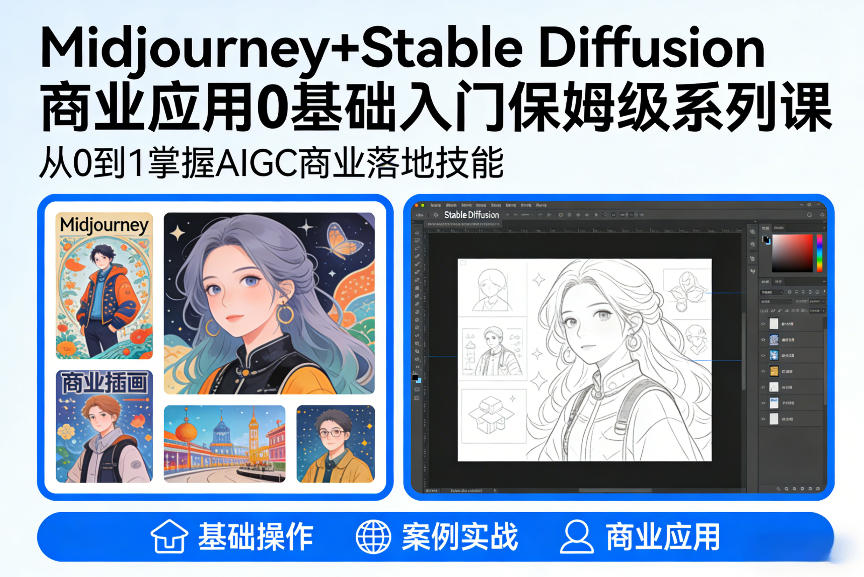 AIGC商业应用Midjourney+Stable Diffusion教程，0基础入门保姆级系列课-亿佰盟网