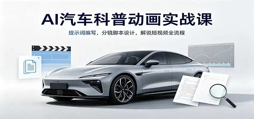 AI汽车科普动画实战课：提示词编写，分镜脚本设计，解说短视频全流程-亿起创业网-副业兼职月入过万-自媒体、引流推广、网赚项目、短视频、技术教程等创业项目资源
