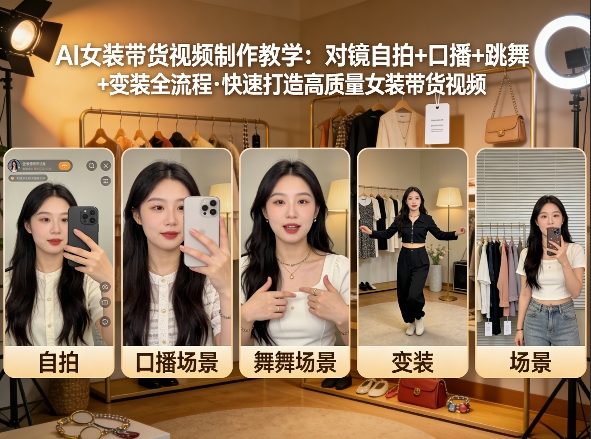 AI女装带货视频制作教学，对镜自拍、口播、跳舞、变装全流程，快速打造高质量女装带货视频-亿佰盟网