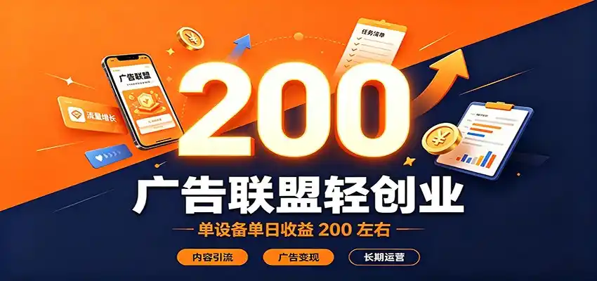 广告联盟轻创业，单设备单日收益200左右，内容引流广告变现长期运营-亿起创业网-副业兼职月入过万-自媒体、引流推广、网赚项目、短视频、技术教程等创业项目资源