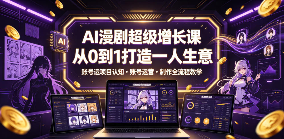 AI漫剧超级增长课，从0到1打造一人生意，项目认知・账号运营・制作全流程教学-亿起创业网-副业兼职月入过万-自媒体、引流推广、网赚项目、短视频、技术教程等创业项目资源
