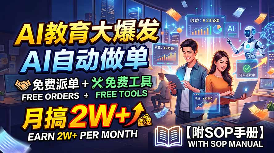 AI教育大爆发，AI自动做单，免费派单+免费工具，月搞2W+【附SOP手册】-亿起创业网-副业兼职月入过万-自媒体、引流推广、网赚项目、短视频、技术教程等创业项目资源