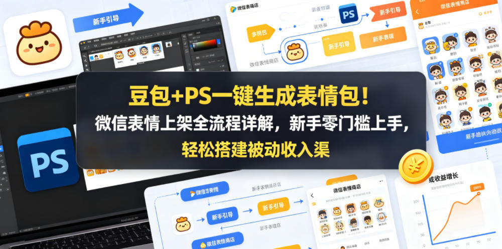 豆包+PS一键生成表情包！微信表情上架全流程详解，新手零门槛上手，轻松搭建被动收入渠道-亿起创业网-副业兼职月入过万-自媒体、引流推广、网赚项目、短视频、技术教程等创业项目资源
