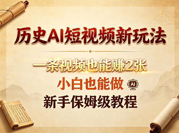 历史AI短视频新玩法，一条视频也能賺2张，小白也能做，新手保姆级教程-亿起创业网-副业兼职月入过万-自媒体、引流推广、网赚项目、短视频、技术教程等创业项目资源