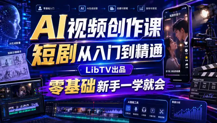 AI视频创作课，短剧从入门到精通，LibTV出品，零基础新手一学就会-亿起创业网-副业兼职月入过万-自媒体、引流推广、网赚项目、短视频、技术教程等创业项目资源