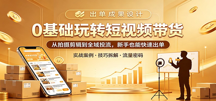0基础玩转短视频带货：从拍摄剪辑到全域投流，新手也能快速出单-亿起创业网-副业兼职月入过万-自媒体、引流推广、网赚项目、短视频、技术教程等创业项目资源