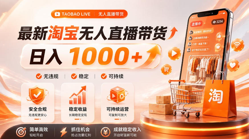 拒绝死工资！淘宝无人直播，让你睡觉都在进账，单设备日入1k+普通人的变现蓝海【揭秘】-亿起创业网-副业兼职月入过万-自媒体、引流推广、网赚项目、短视频、技术教程等创业项目资源