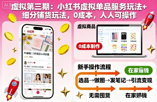 虚拟第三期：小红书虚拟单品服务玩法+细分铺货玩法，0成本，人人可操作(更新)-亿佰盟网
