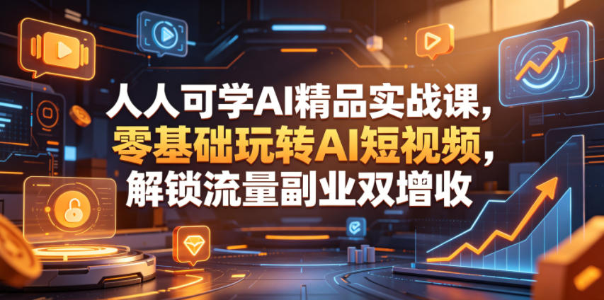 人人可学AI精品实战课，零基础玩转AI短视频，解锁流量副业双增收-亿起创业网-副业兼职月入过万-自媒体、引流推广、网赚项目、短视频、技术教程等创业项目资源