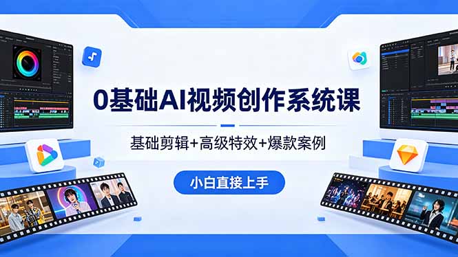0基础AI视频创作系统课，基础剪辑+高级特效+爆款案例，小白直接上手-亿起创业网-副业兼职月入过万-自媒体、引流推广、网赚项目、短视频、技术教程等创业项目资源