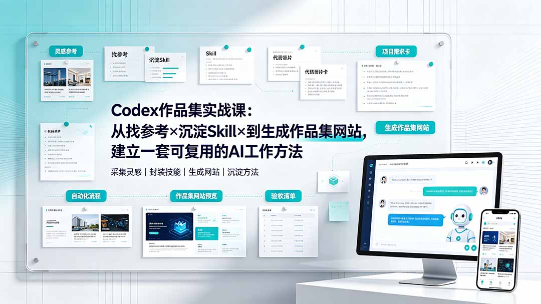 Codex作品集实战课：从找参考×沉淀Skill×到生成作品集网站，建立一套可复用的AI工作方法-亿起创业网-副业兼职月入过万-自媒体、引流推广、网赚项目、短视频、技术教程等创业项目资源