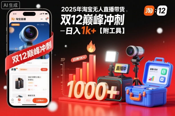 2025年淘宝无人直播带货，冲刺双12，日入1k+【附工具】【揭秘】-亿佰盟网