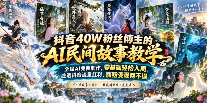 抖音40W粉丝博主的AI民间故事教学，全程AI免费制作，零基础轻松入局，吃透抖音流量红利，涨粉变现两不误-亿起创业网-副业兼职月入过万-自媒体、引流推广、网赚项目、短视频、技术教程等创业项目资源