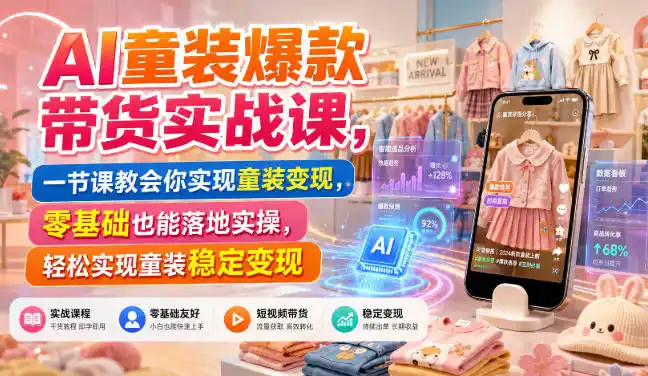 AI童装爆款带货实战课，一节课教会你实现童装变现，零基础也能落地实操-亿起创业网-副业兼职月入过万-自媒体、引流推广、网赚项目、短视频、技术教程等创业项目资源