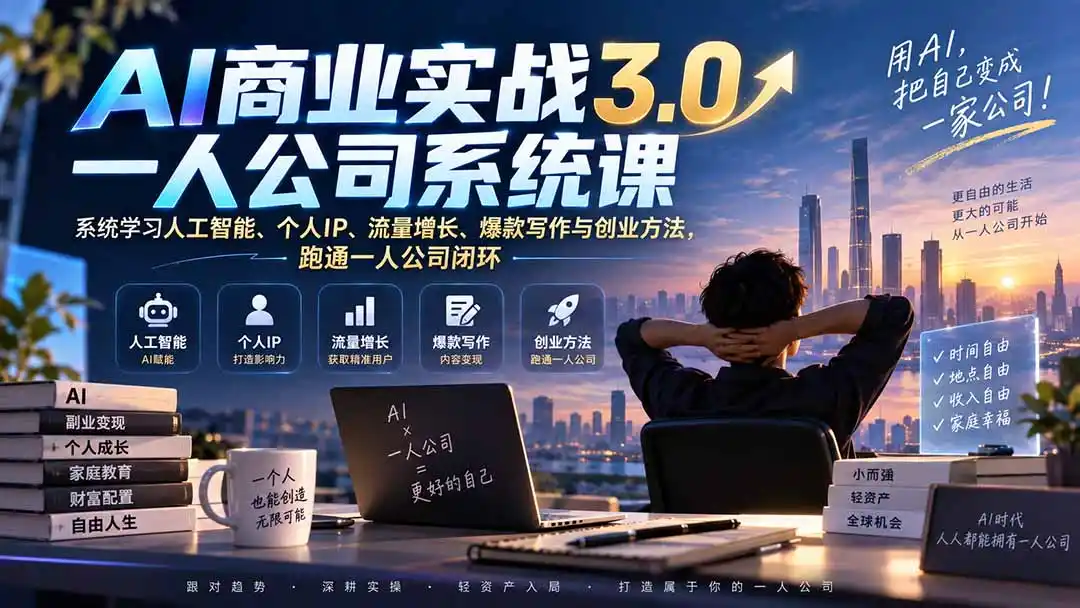 AI商业实战3.0一人公司系统课:系统学习人工智能、个人IP、流量增长、爆款写作与创业方法,跑通一人公司闭环 AI商业实战3.0一人公司系统课:系统学习人工智能、个人IP、流量增长、爆款写作与创业方法,跑通一人公司闭环