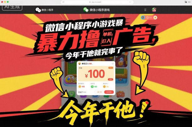 微信小程序小游戏暴力撸广告，单机日入100，今年干他就完事了-亿佰盟网