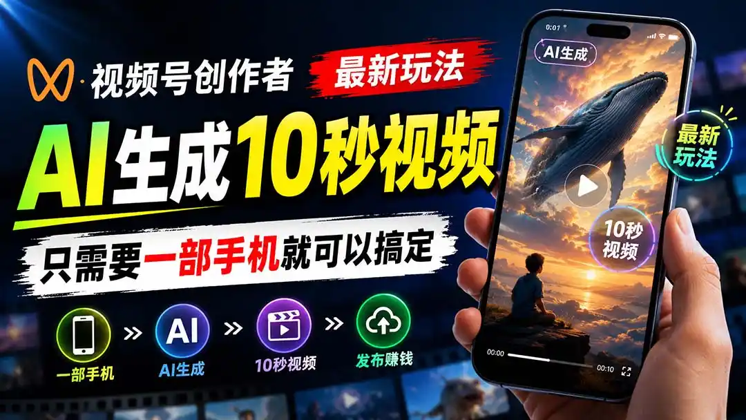 视频号创作者最新玩法，AI生成10秒视频，只需要一部手机就可以搞定-亿起创业网-副业兼职月入过万-自媒体、引流推广、网赚项目、短视频、技术教程等创业项目资源