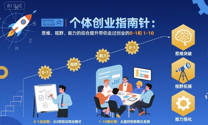 个体创业指南针，思维、视野、能力的综合提升带你走过创业的0-1和1-10【音频】-亿佰盟网