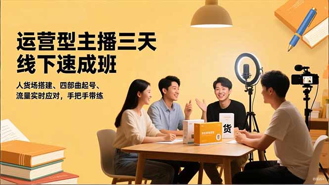 运营型主播三天线下班，人货场搭建,四部曲起号,流量实时应对，手把手带练-亿佰盟网