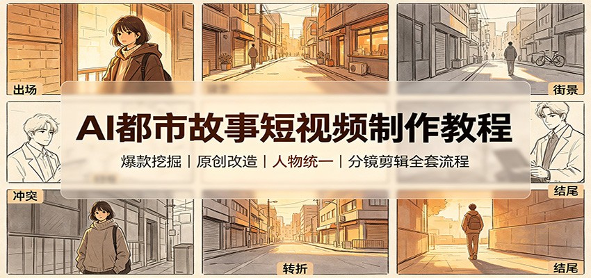 AI都市故事短视频制作教程:爆款挖掘原创改造,人物统一分镜剪辑全套流程-亿起创业网-副业兼职月入过万-自媒体、引流推广、网赚项目、短视频、技术教程等创业项目资源