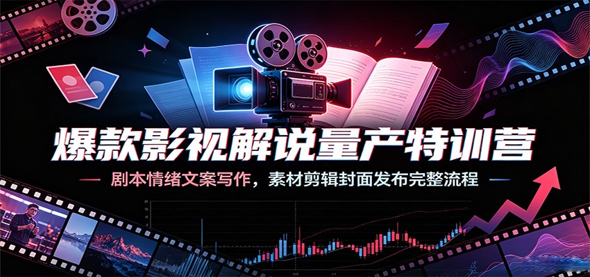爆款影视解说量产特训营：剧本情绪文案写作，素材剪辑封面发布完整流程-亿起创业网-副业兼职月入过万-自媒体、引流推广、网赚项目、短视频、技术教程等创业项目资源