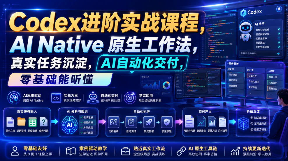 Codex进阶实战课｜AI Native原生工作法，22节真实任务落地，从配置到AI自动化交付全链路教程-亿起创业网-副业兼职月入过万-自媒体、引流推广、网赚项目、短视频、技术教程等创业项目资源