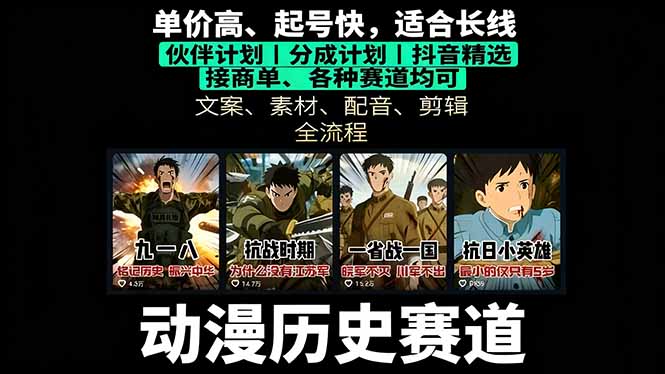 历史动漫赛道撸分成：起号、文案、素材、配音、剪辑，单视频收益破万-亿佰盟网