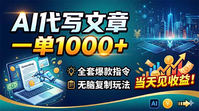 AI代写文章，一单1000+，全套爆款指令+无脑复制玩法，当天见收益！-亿起创业网-副业兼职月入过万-自媒体、引流推广、网赚项目、短视频、技术教程等创业项目资源