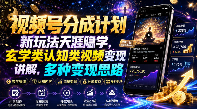视频号分成计划新玩法天涯隐学，玄学类认知类视频变现讲解，多种变现思路-亿起创业网-副业兼职月入过万-自媒体、引流推广、网赚项目、短视频、技术教程等创业项目资源