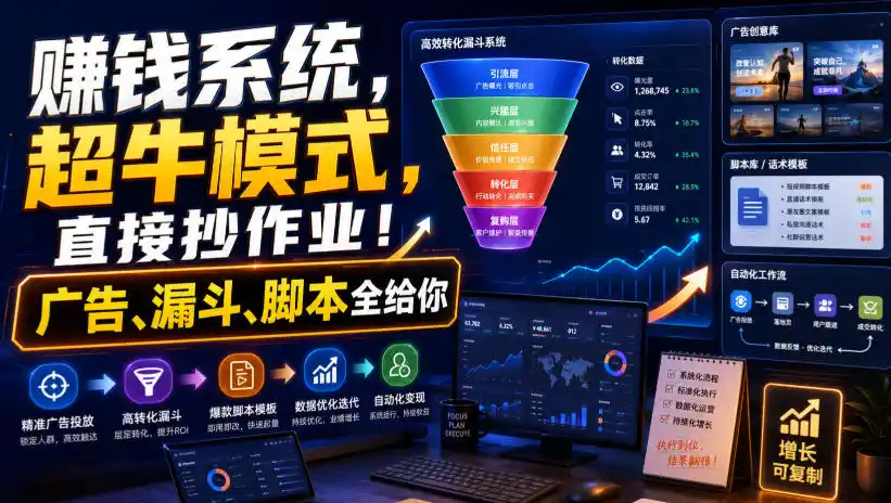 賺钱系统，超牛模式，直接抄作业！广告、漏斗、脚本全给你【原创双语字幕】-亿起创业网-副业兼职月入过万-自媒体、引流推广、网赚项目、短视频、技术教程等创业项目资源