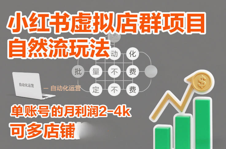 小红书虚拟店群项目，自然流玩法，批量自动化，稳定不费号，单账号的月利润2-4k，可多店矩阵-亿佰盟网