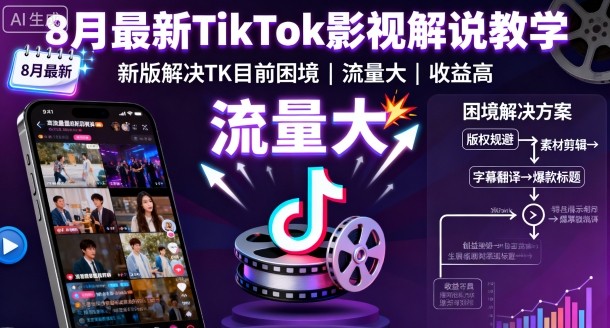 8月最新TikTok影视解说教学，新版解决TK目前困境，流量大，收益高-亿佰盟网