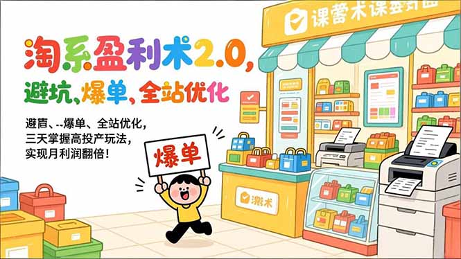 淘系盈利术2.0，避坑、爆单、全站优化，三天掌握高投产玩法，实现月利润翻倍！-亿佰盟网