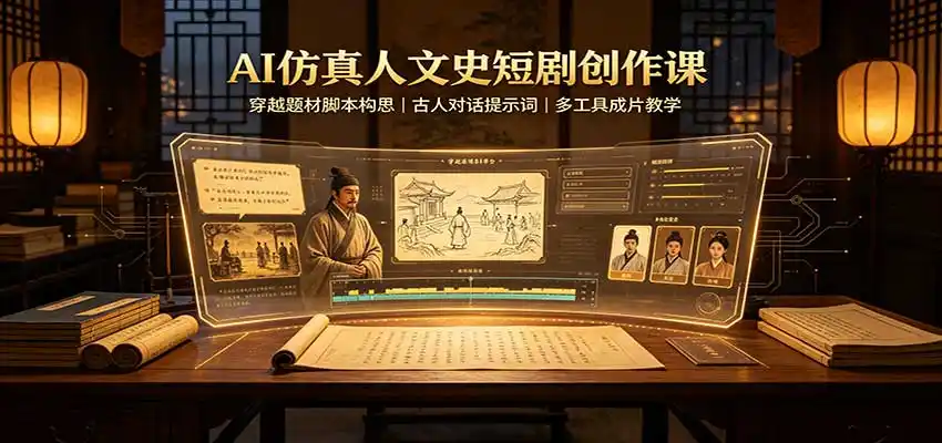 AI仿真人文史短剧创作课：穿越题材脚本构思，古人对话提示词，多工具成片教学-亿起创业网-副业兼职月入过万-自媒体、引流推广、网赚项目、短视频、技术教程等创业项目资源