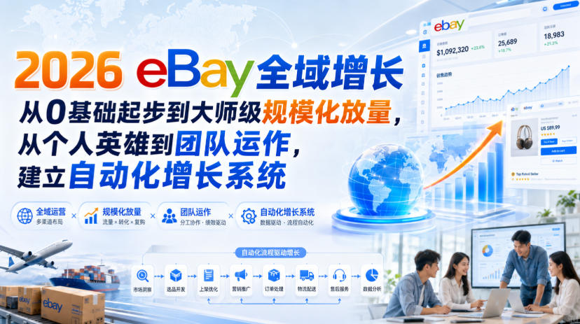 2026 eBay全域增长，从0基础起步到大师级规模化放量，从个人英雄到团队运作，建立自动化增长系统-亿起创业网-副业兼职月入过万-自媒体、引流推广、网赚项目、短视频、技术教程等创业项目资源