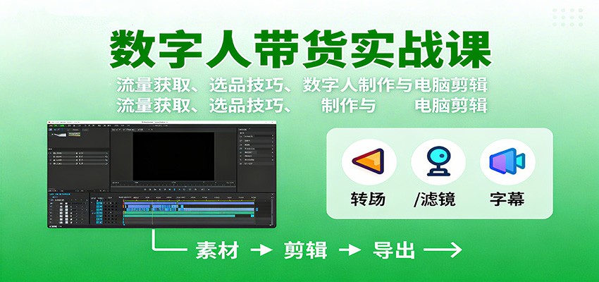 数字人变现实战课:流量获取、选品技巧、数字人制作与电脑剪辑-亿佰盟网